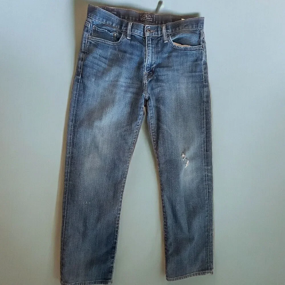 Lucky Brand Jeans Mens 33x30 Blue Denim 363 Vintage Straight Ripped Street Wear